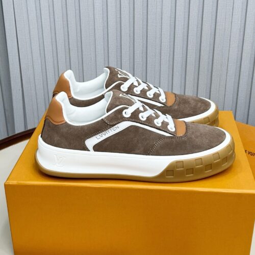 Louis Vuitton LV Checker Brown Suede & Tan Leather Retro Sneakers