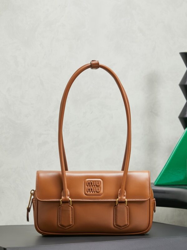 sy_no_64631D742378A9D5EFAE83041791543F_0 New Miu Miu Brown Flap Bowling Bag – Versatile Women's Commuter Bag (Long-Handle Shoulder/Underarm/Handheld Style)