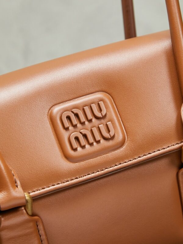 sy_no_64631D742378A9D5EFAE83041791543F_4 New Miu Miu Brown Flap Bowling Bag – Versatile Women's Commuter Bag (Long-Handle Shoulder/Underarm/Handheld Style)