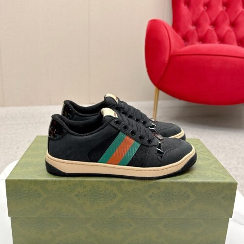 sy_no_647AFC63748E17D9EC30F1F0EC7A6D76_0 Gucci Screener Black Suede & GG Canvas Sneaker – Black