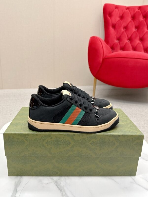 sy_no_647AFC63748E17D9EC30F1F0EC7A6D76_0 Gucci Screener Black Suede & GG Canvas Sneaker – Black