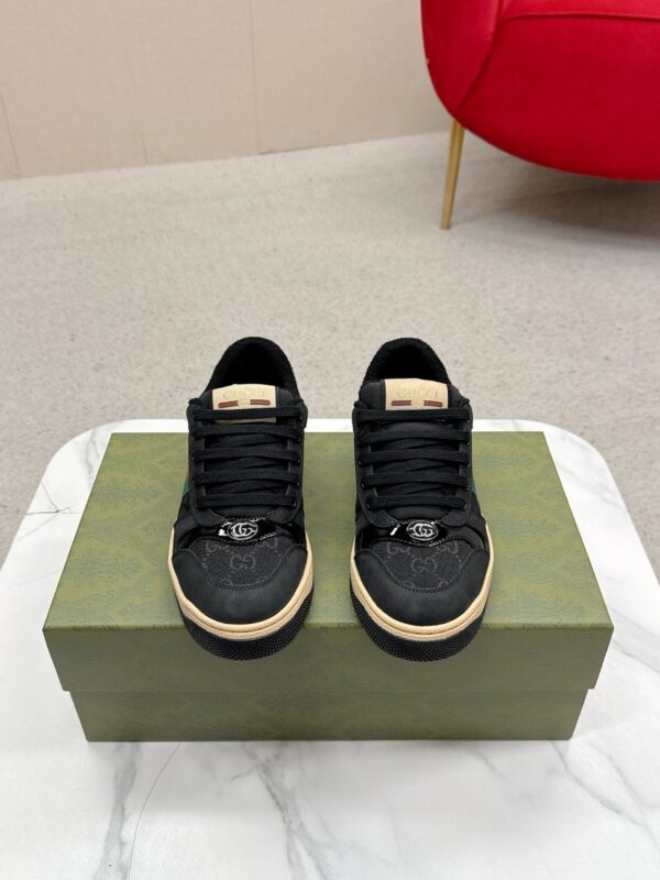 sy_no_647AFC63748E17D9EC30F1F0EC7A6D76_1 Gucci Screener Black Suede & GG Canvas Sneaker – Black