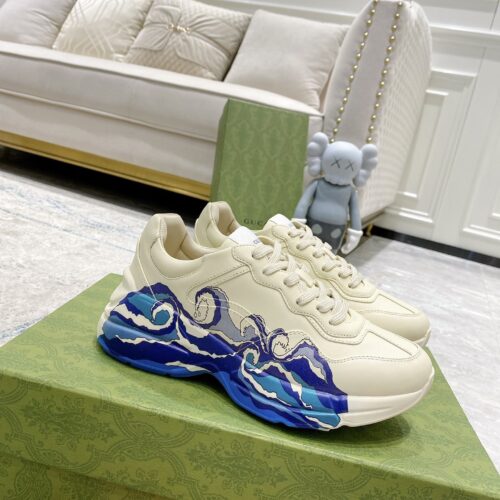 sy_no_64EE0CCBBA4ACEC7EB59A18A526629AB_0 Gucci Rhyton Ivory Leather Wave Print Chunky Sneakers