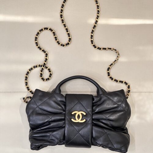 sy_no_6509D3965BBBE2A5C01FC05E7BE42059_0 Black Quilted Lambskin Bow Chain Bag