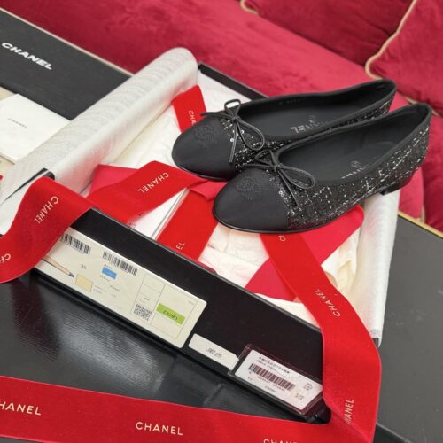 Black Sequined Satin Ballerina Flats