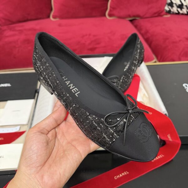 sy_no_6520BDC924F95014ED85C32D2B581053_3 Black Sequined Satin Ballerina Flats