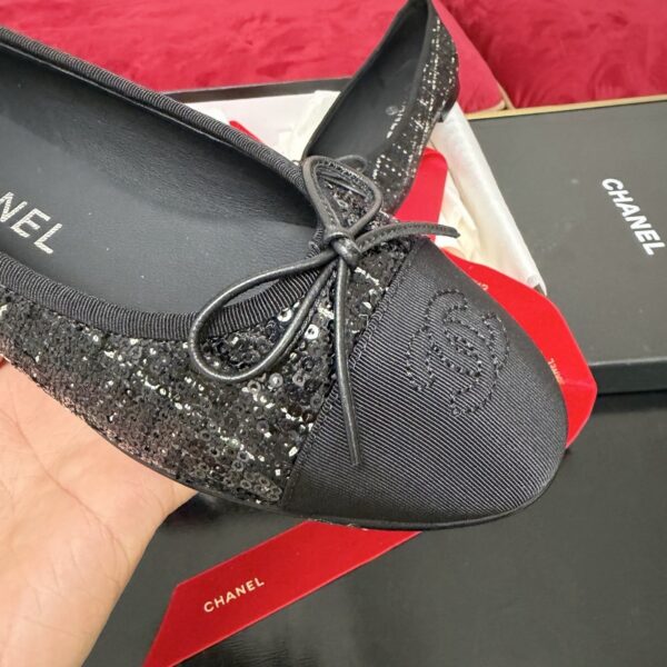 sy_no_6520BDC924F95014ED85C32D2B581053_5 Black Sequined Satin Ballerina Flats