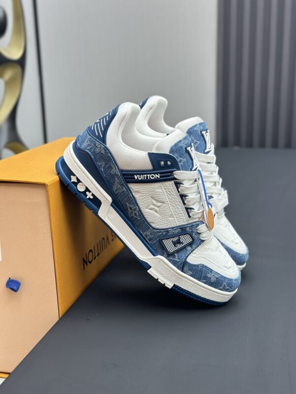 Blue & White Denim Monogram Low-Top Sneakers