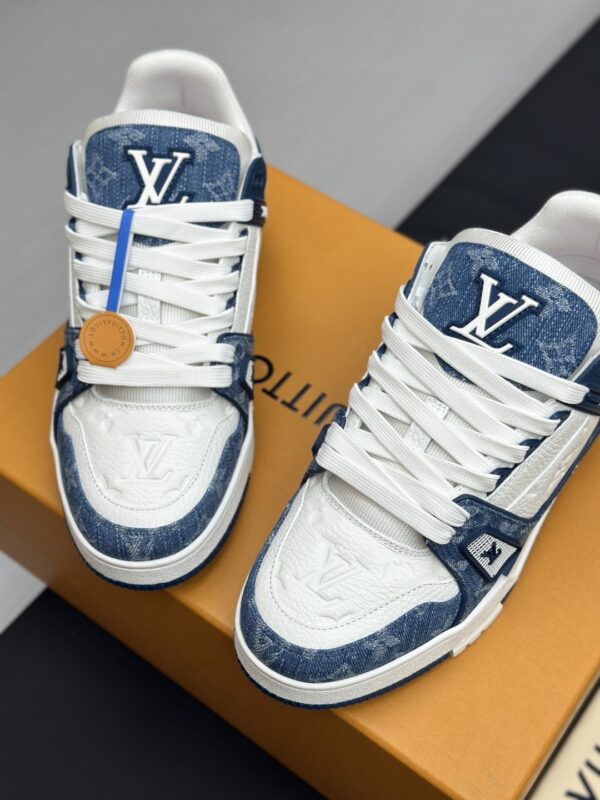 Blue & White Denim Monogram Low-Top Sneakers