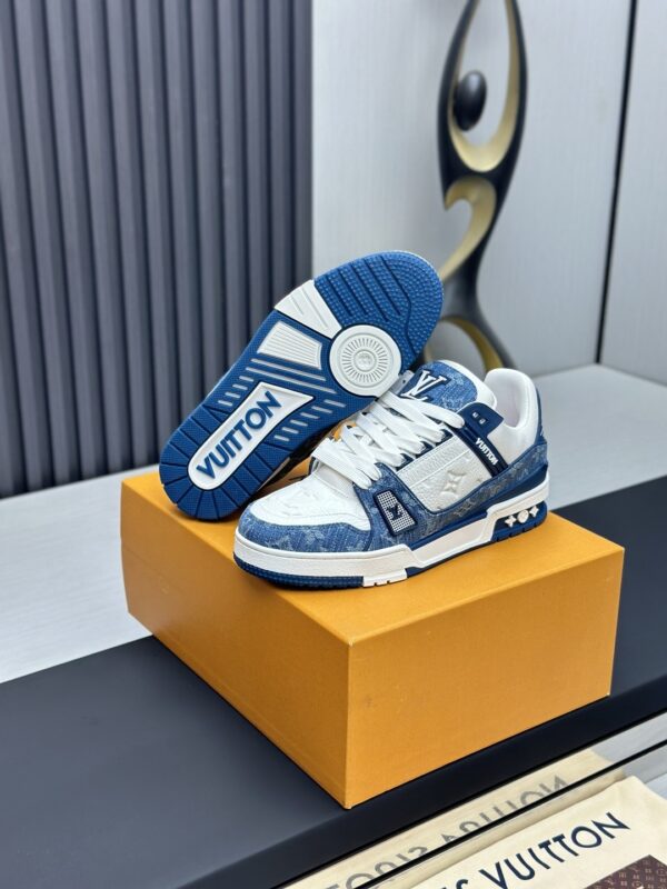 Blue & White Denim Monogram Low-Top Sneakers