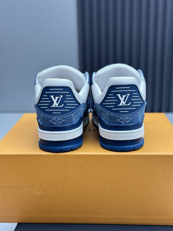 Blue & White Denim Monogram Low-Top Sneakers