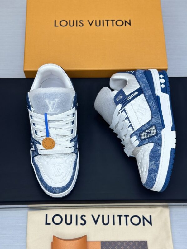 Blue & White Denim Monogram Low-Top Sneakers
