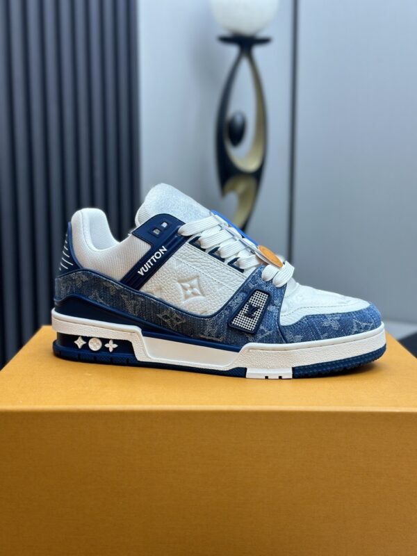 Blue & White Denim Monogram Low-Top Sneakers