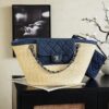 Denim Blue Large Straw Basket Tote