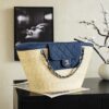 Denim Blue Large Straw Basket Tote