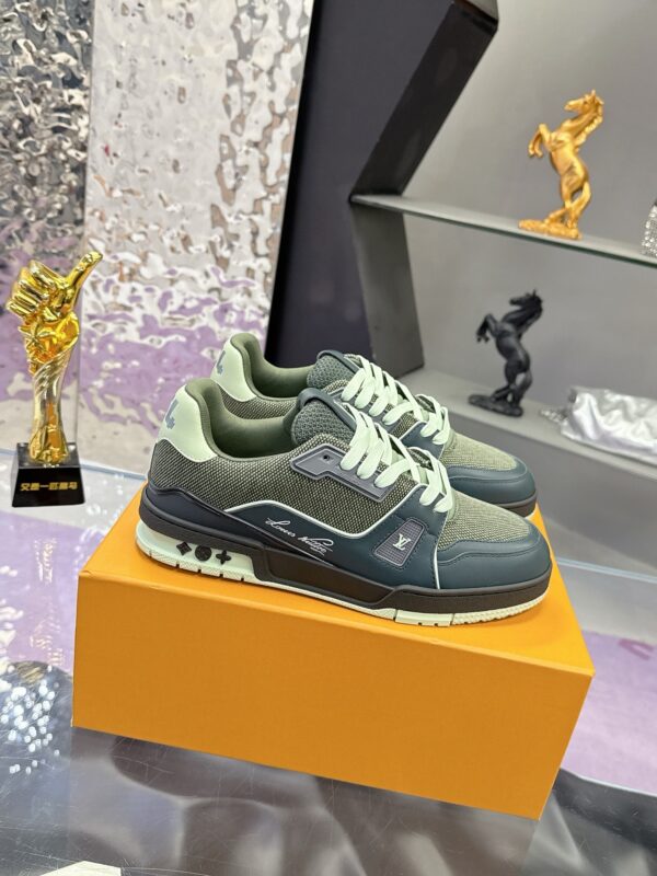 sy_no_662C4ED67F484FC28B55A23D598DC7FC_1 Louis Vuitton LV Trainer Dark Green Mesh & Leather Retro Sneakers