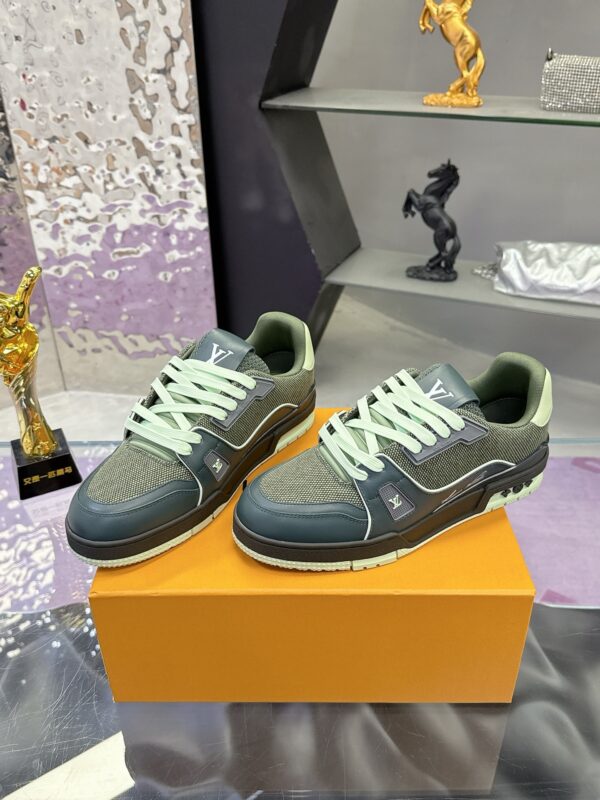 sy_no_662C4ED67F484FC28B55A23D598DC7FC_2 Louis Vuitton LV Trainer Dark Green Mesh & Leather Retro Sneakers