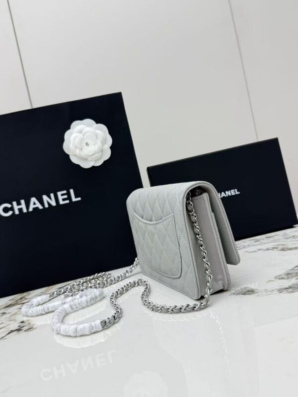 sy_no_67E362A06813A5F4CBB2A80C608267D7_1 Gray Quilted Textured Calfskin WOC Chain Wallet