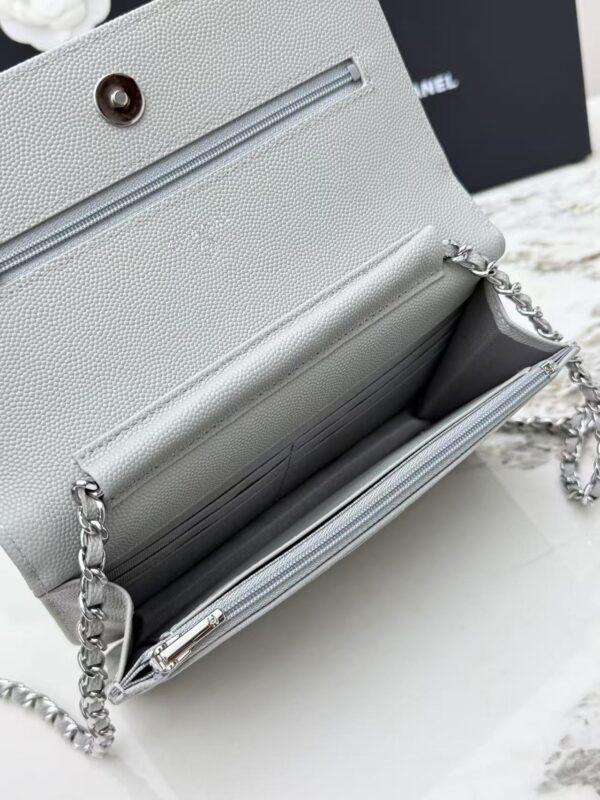 sy_no_67E362A06813A5F4CBB2A80C608267D7_6 Gray Quilted Textured Calfskin WOC Chain Wallet