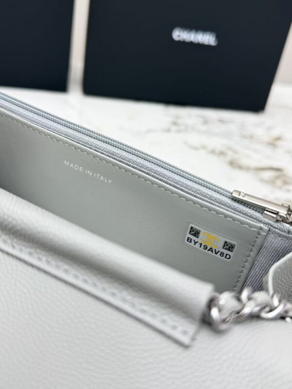 sy_no_67E362A06813A5F4CBB2A80C608267D7_7 Gray Quilted Textured Calfskin WOC Chain Wallet