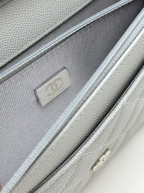 sy_no_67E362A06813A5F4CBB2A80C608267D7_8 Gray Quilted Textured Calfskin WOC Chain Wallet