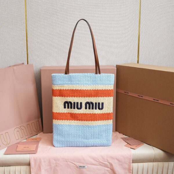 sy_no_68A887550F2D8684F75EEF47835A1047_0 Miu Miu Logo-Embellished Crochet Tote Bag