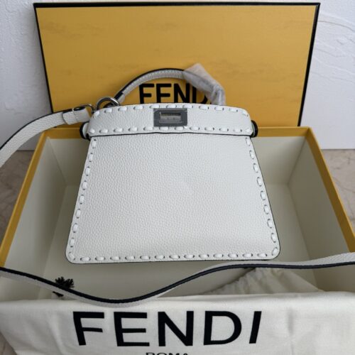 sy_no_6905F9A7AA9A3A085D97429BD913161B_0 White Small Peekaboo ISeeU Textured Calfskin Handbag