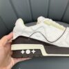 sy_no_69E0B7A5329A61E55AFBAFCD8554FDDE_6 Louis Vuitton LV Trainer White & Chocolate Brown Monogram Embossed Leather Sneakers