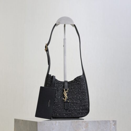 YSL Le 5 À 7 Mini Woven Shoulder Bag – Black