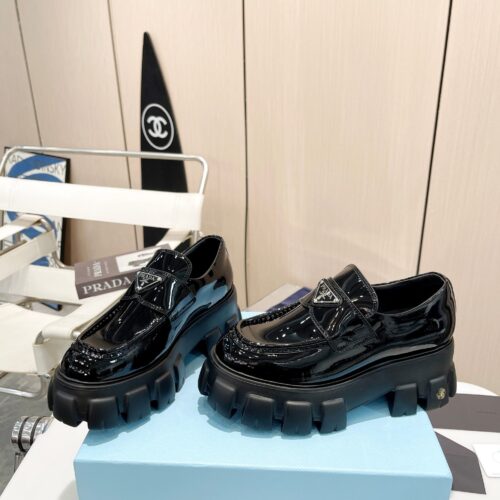 Black Patent Leather Chunky Platform Loafers