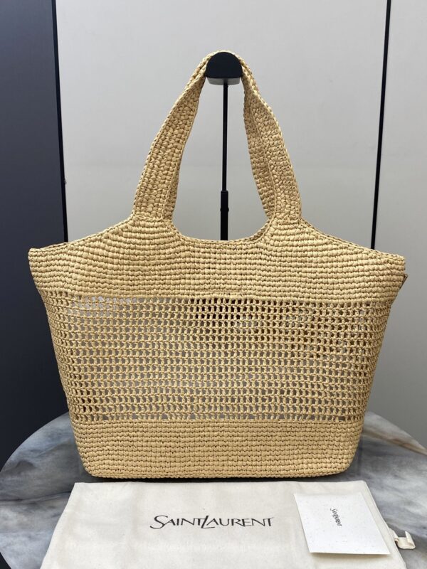 sy_no_6D06805740B3D1CF18950125B9BF98EE_1 YSL Small Icare Woven Tote – Beige & Gold