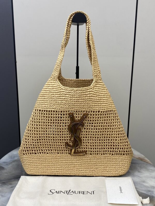 sy_no_6D06805740B3D1CF18950125B9BF98EE_4 YSL Small Icare Woven Tote – Beige & Gold