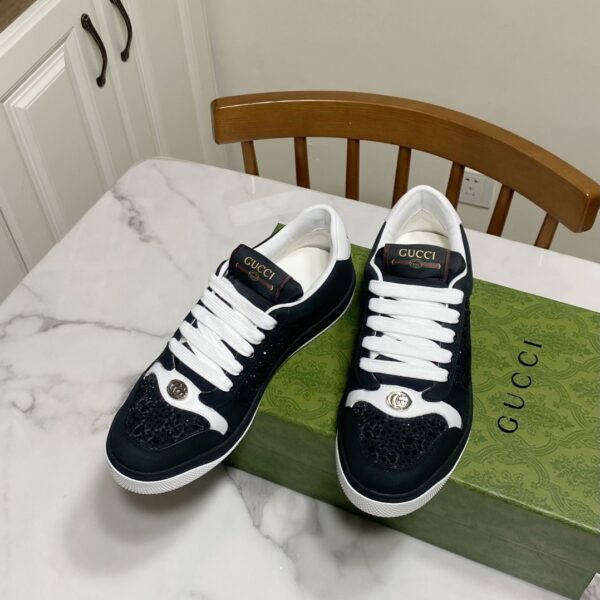 sy_no_6D5F9E8E8513D49529D4CA41621B28BE_3 Gucci Screener Black Crystal Leather & Suede Sneaker