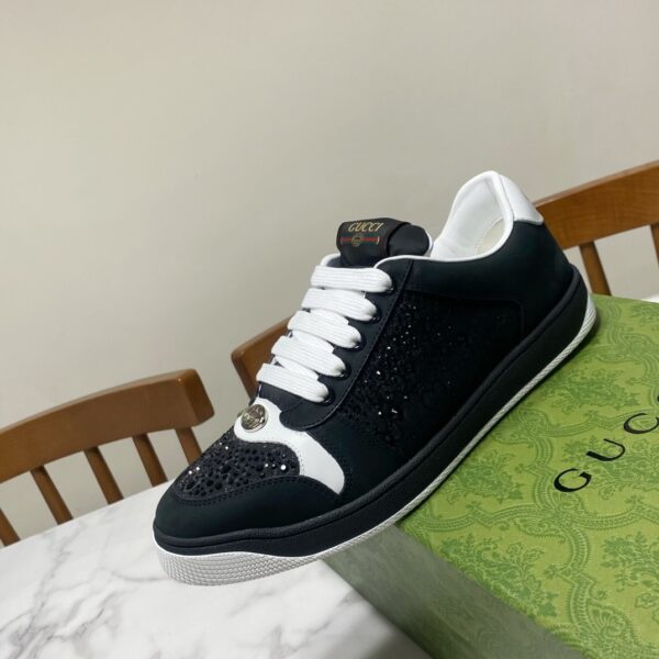 sy_no_6D5F9E8E8513D49529D4CA41621B28BE_4 Gucci Screener Black Crystal Leather & Suede Sneaker