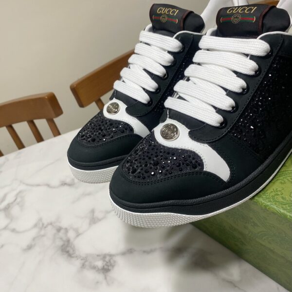 sy_no_6D5F9E8E8513D49529D4CA41621B28BE_8 Gucci Screener Black Crystal Leather & Suede Sneaker
