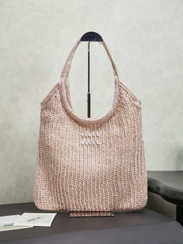 sy_no_6DAADCCC539E1C93C4040025295C6998_0 Miu Miu Ivy Sequin Mesh Tote Bag (Pink)