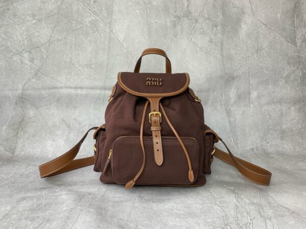 sy_no_6E1D3F9E1AEC59FF5B741CBD20C6C8B7_0 Dark Brown Canvas & Caramel Leather Drawstring Backpack