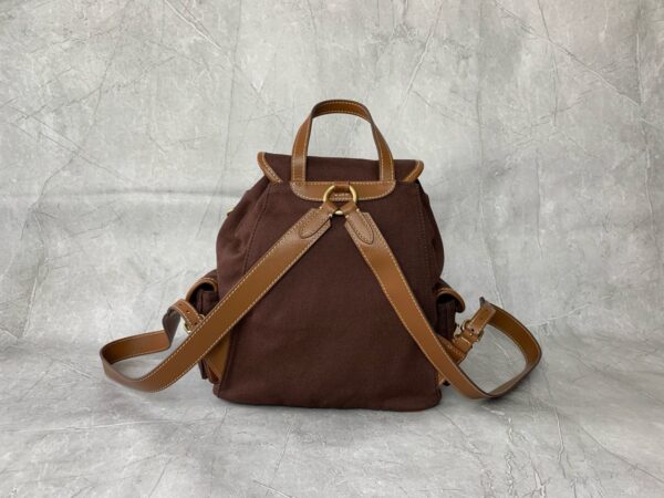 sy_no_6E1D3F9E1AEC59FF5B741CBD20C6C8B7_1 Dark Brown Canvas & Caramel Leather Drawstring Backpack
