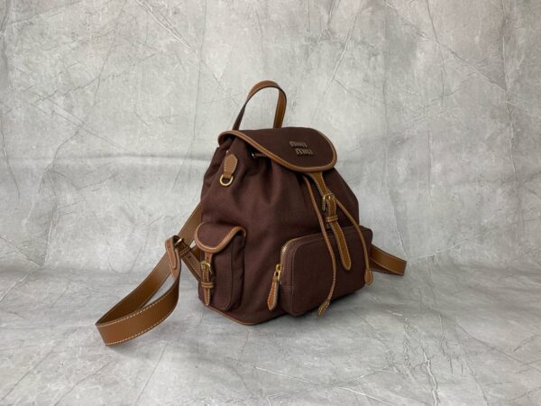 sy_no_6E1D3F9E1AEC59FF5B741CBD20C6C8B7_2 Dark Brown Canvas & Caramel Leather Drawstring Backpack