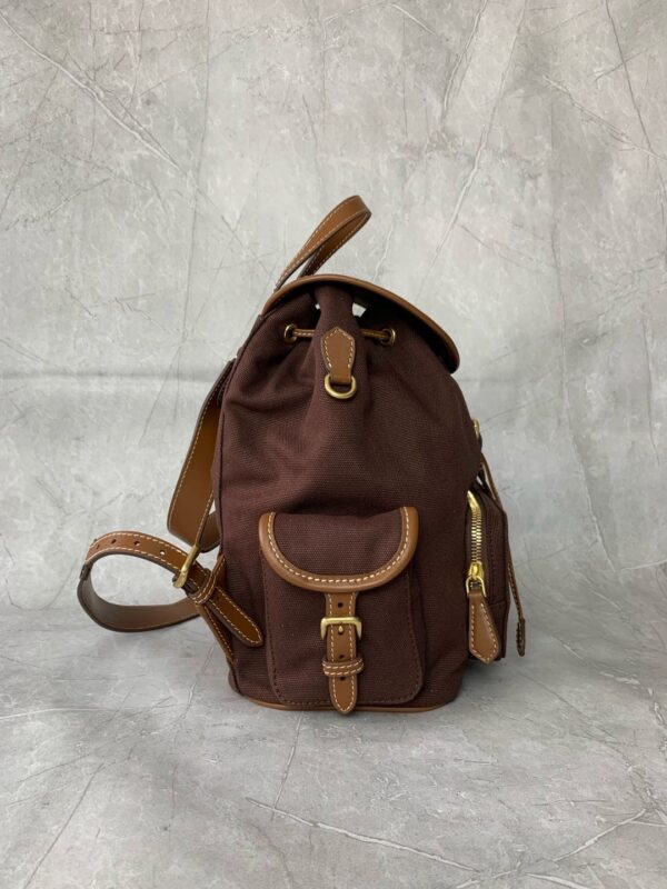 sy_no_6E1D3F9E1AEC59FF5B741CBD20C6C8B7_3 Dark Brown Canvas & Caramel Leather Drawstring Backpack