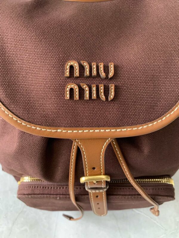sy_no_6E1D3F9E1AEC59FF5B741CBD20C6C8B7_5 Dark Brown Canvas & Caramel Leather Drawstring Backpack