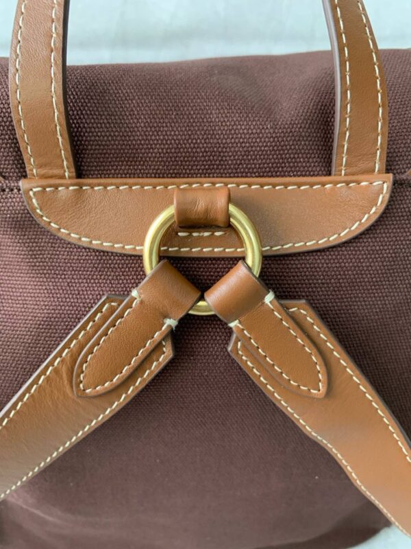 sy_no_6E1D3F9E1AEC59FF5B741CBD20C6C8B7_6 Dark Brown Canvas & Caramel Leather Drawstring Backpack