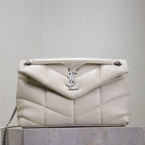 YSL Loulou 29cm Quilted Chain Bag – White Lambskin