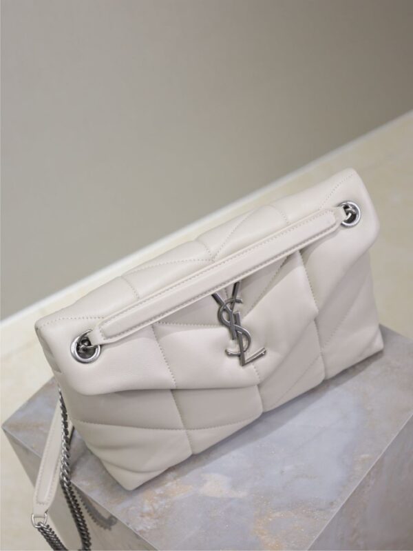 sy_no_6E32CC973E449DA36A3B2CC6C2535625_4 YSL Loulou 29cm Quilted Chain Bag – White Lambskin
