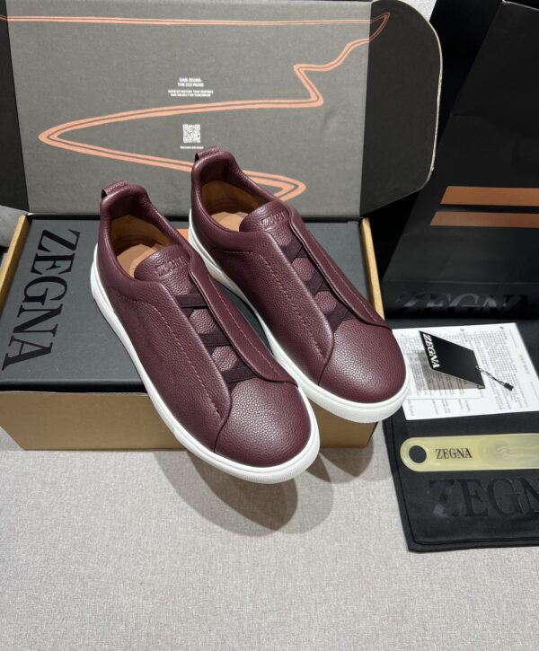 Burgundy Pebbled Suede Triple-Cross Slip-On Shoes