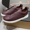 Burgundy Pebbled Suede Triple-Cross Slip-On Shoes