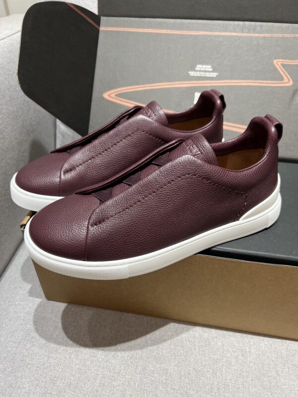 Burgundy Pebbled Suede Triple-Cross Slip-On Shoes