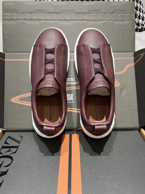 Burgundy Pebbled Suede Triple-Cross Slip-On Shoes