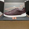 Burgundy Pebbled Suede Triple-Cross Slip-On Shoes