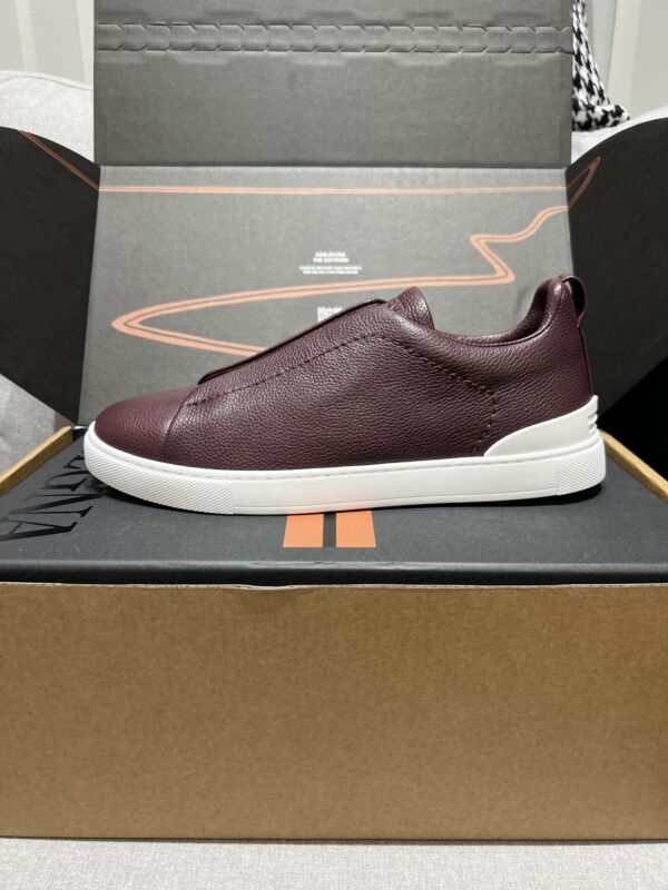 Burgundy Pebbled Suede Triple-Cross Slip-On Shoes